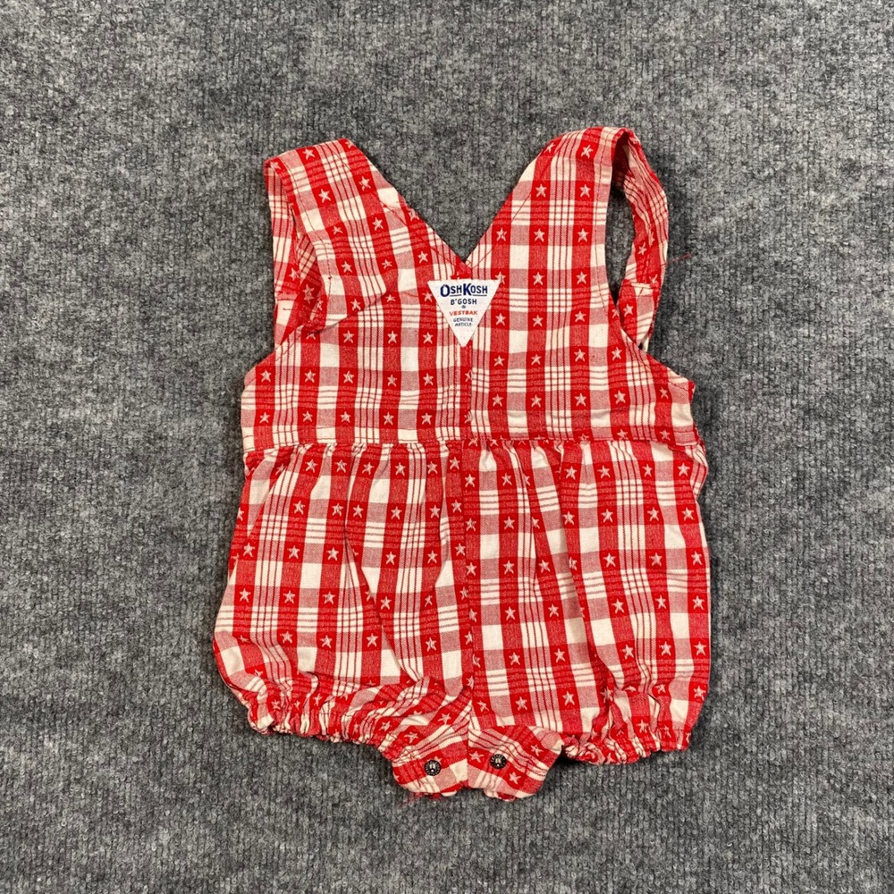Vintage OshKosh Bgosh Red Star Plaid Vestbak Sunsuit Romper 6/9M Made in USA